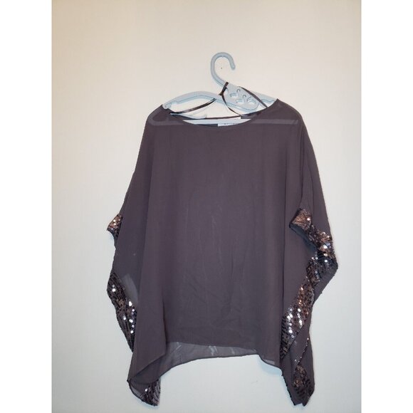 J.R. Nites Tops - J.R. Nites By Carol Lin Women 10 Blouse Short Sleeve Gray Semi Sheer Sequin Trim